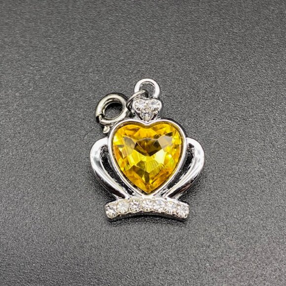 Jeweled Heart Rhinestone Crown Charm on Silver - Picture 5 of 9